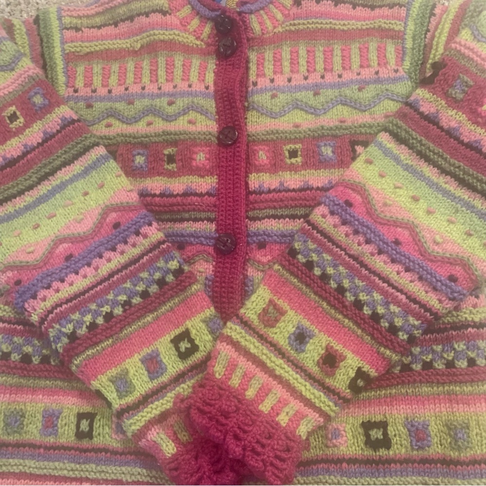 Newari Icelandic Design Hand Knitted Nepal Colorful Cardigan Sweater - Picture 12 of 13
